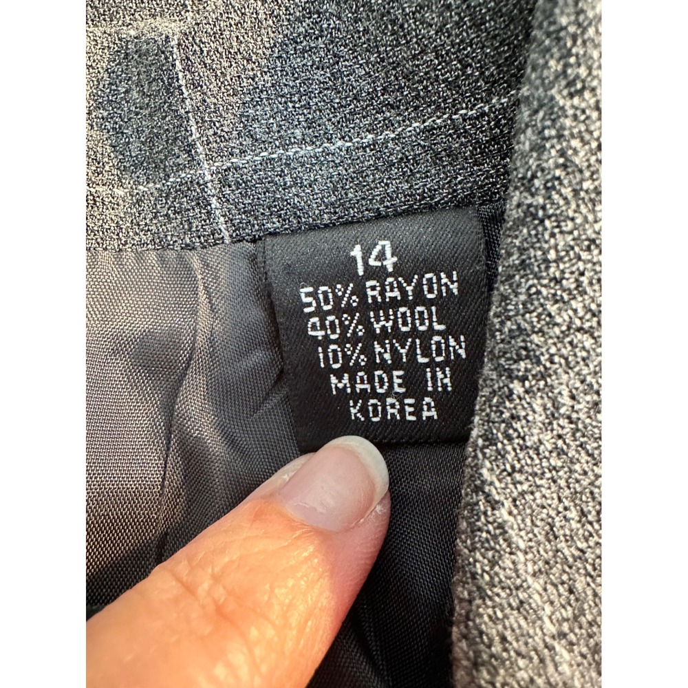 Linda Allard Ellen Tracy Blazer Size 14 Grey Wool Blend Windowpane Plaid Office - Picture 8 of 10